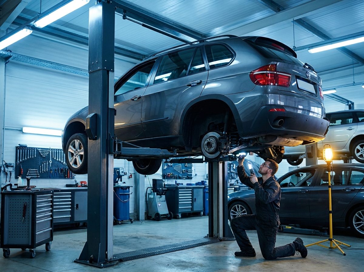 Liftte süspansiyon ve fren kontrolü yapılan BMW